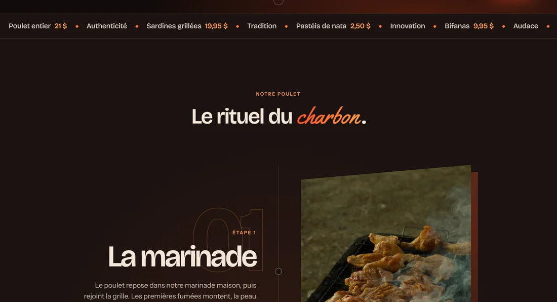 Extrait de concept : récit en étapes d'une recette au charbon
